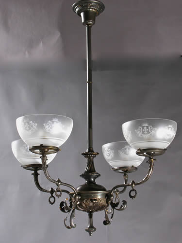 4-Light Art Nouveau Gas Chandelier